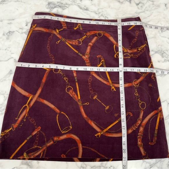 TALBOTS CORDUROY A-LINE SKIRT EQUESTRIAN PRINT SKIRT MAROON BURGUNDY BROWN 10 - Picture 5 of 8
